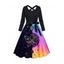 Robe Ligne A Mi-Longue Ceinturée Croisée Motif de Papillon à Taille Haute - multicolor L