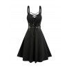Robe Ligne A à Bretelle Anneau en D sans Manches à Lacets à Taille Haute - Noir S