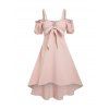 Robe Haute Basse Epaule Dénudée à Volants avec Nœud Papillon à Taille Empire - Rose clair XXXL