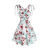 Robe Mini d'Eté Croisée à Imprimé Fleurie à Volants de Vacances - Bleu clair XXXL
