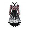 Robe Moulante Haute Basse à Épaules Dénudées à Imprimé Pieuvre et Carreaux - multicolor L