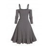 Robe Asymétrique Superposée à Epaule Dénudée à Volants - Gris L