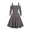 Robe Asymétrique Superposée à Epaule Dénudée à Volants - Gris 3XL