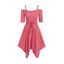 Plain Open Shoulder Bowkont Asymmetrical Dress - PINK 2XL