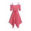 Robe Simple Asymétrique à Epaule Dénudée avec Nœud Papillon - Rose L