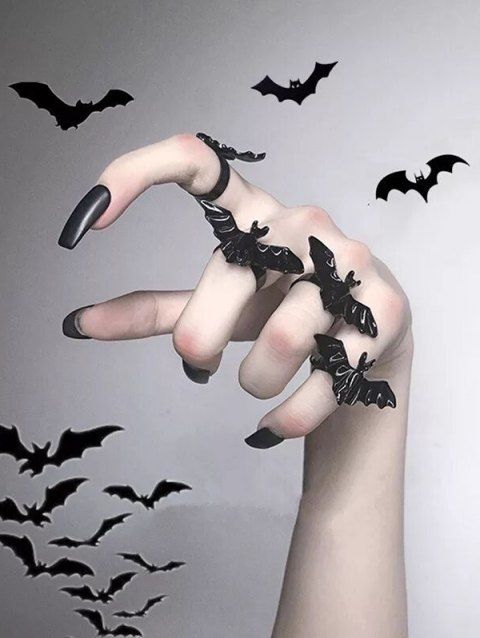 4Pcs Bat Shape Adjustable Halloween Finger Rings Set