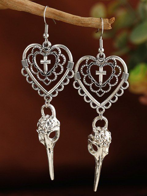 Heart and Cross Pattern Gothic Style Drop Earrings