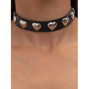 

Metal Heart Shape Detail Faux Leather Choker Necklace, Black