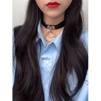 

Round Shape Faux Leather Snap Button Punk Choker Necklace, Black