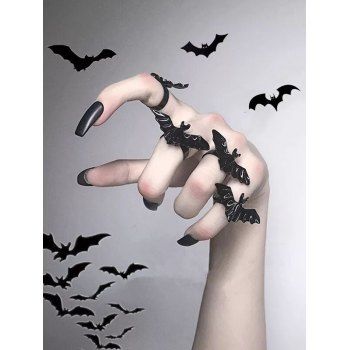 

4Pcs Bat Shape Adjustable Halloween Finger Rings Set, Black