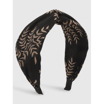 

Leaves Print Twist Hairband, Black