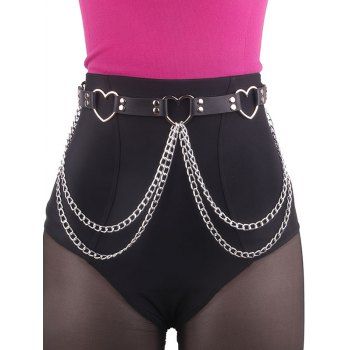 

Hollow Out Heart Shape Chain Tassel Buckle Faux Leather Streetwear Belt, Black