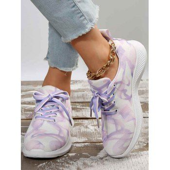 

Tie Dye Print Lace Up Front Breathable Sporty Sneakers, Light purple