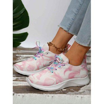 

Tie Dye Print Lace Up Front Breathable Sporty Sneakers, Pink