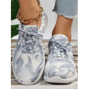 

Tie Dye Print Lace Up Front Breathable Sporty Sneakers, Gray