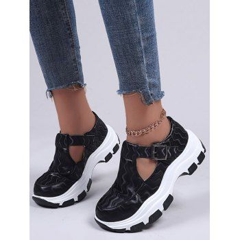 

Round Toe Bucket Chunky Heel Casual Shoes, Black