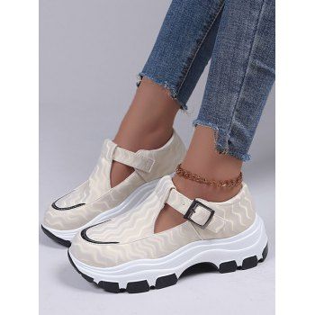 

Round Toe Bucket Chunky Heel Casual Shoes, Beige