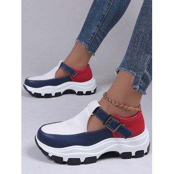 

Round Toe Bucket Chunky Heel Casual Shoes, Deep blue