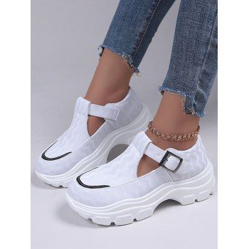 

Round Toe Bucket Chunky Heel Casual Shoes, White