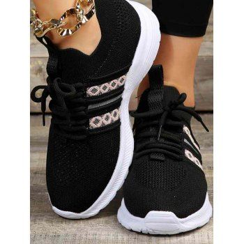 

Breathable Lace Up Front Knit Detail Sports Sneakers, Black