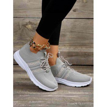 

Breathable Lace Up Front Knit Detail Sports Sneakers, Gray
