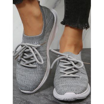 

Plain Color Lace Up Knit Casual Shoes, Gray