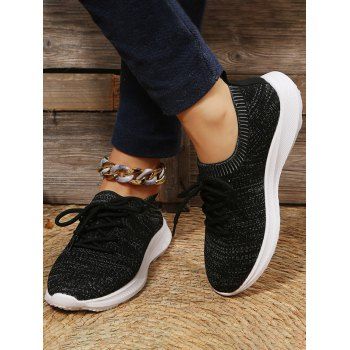 

Plain Color Lace Up Knit Casual Shoes, Black