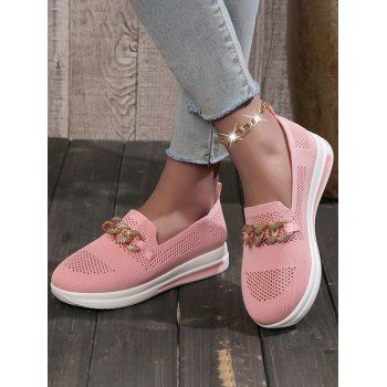 

Breathable Chain Decor Slip On Casual Shoes, Pink