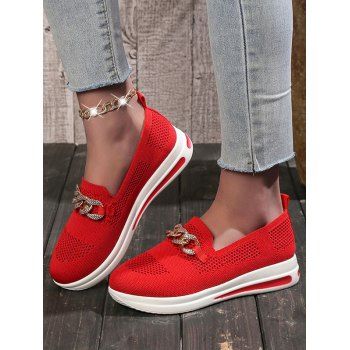 

Breathable Chain Decor Slip On Casual Shoes, Red