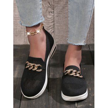 

Breathable Chain Decor Slip On Casual Shoes, Black