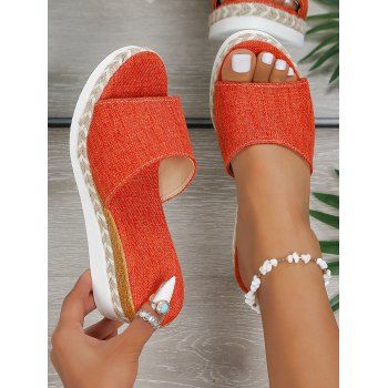 

Heathered Peep Toe Chunky Heel Slip On Casual Sandals, Orange