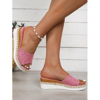

Heathered Peep Toe Chunky Heel Slip On Casual Sandals, Rose red