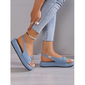 

Plain Color Metal Decor Slingbacks Casual Sandals, Light blue