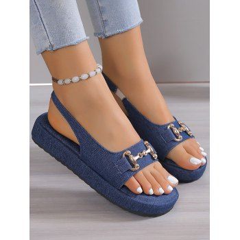 

Plain Color Metal Decor Slingbacks Casual Sandals, Deep blue