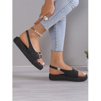 

Plain Color Metal Decor Slingbacks Casual Sandals, Black