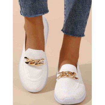 

Plain Color Chain Decor Slip On Breathable Knit Casual Shoes, White