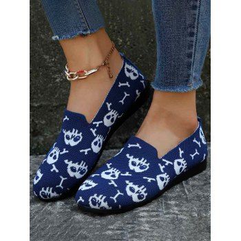 

Skull Pattern Slip On Casual Flat Shoes, Blue