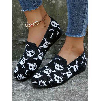 

Skull Pattern Slip On Casual Flat Shoes, Black