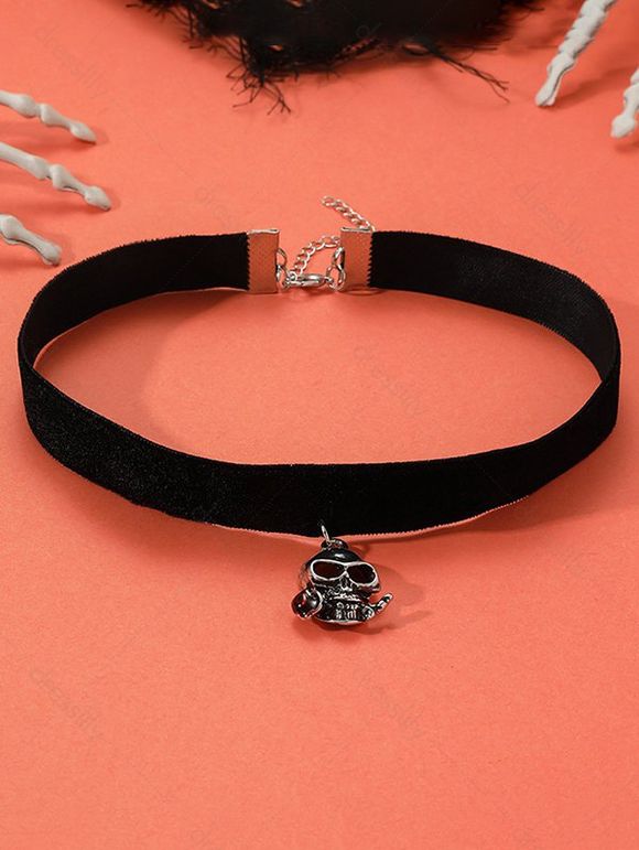 Collier Ras-du-cou D'Halloween Gothique Motif de Crâne - Noir 