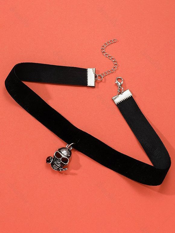 Collier Ras-du-cou D'Halloween Gothique Motif de Crâne - Noir 