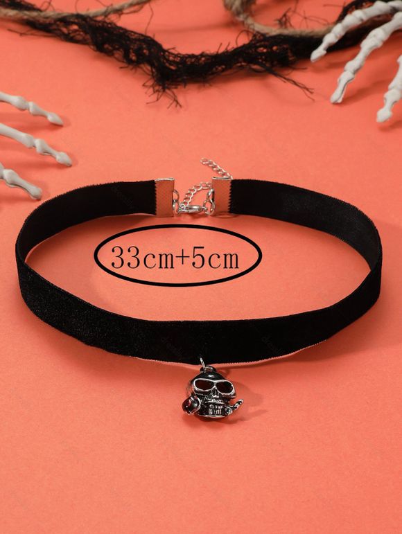 Collier Ras-du-cou D'Halloween Gothique Motif de Crâne - Noir 