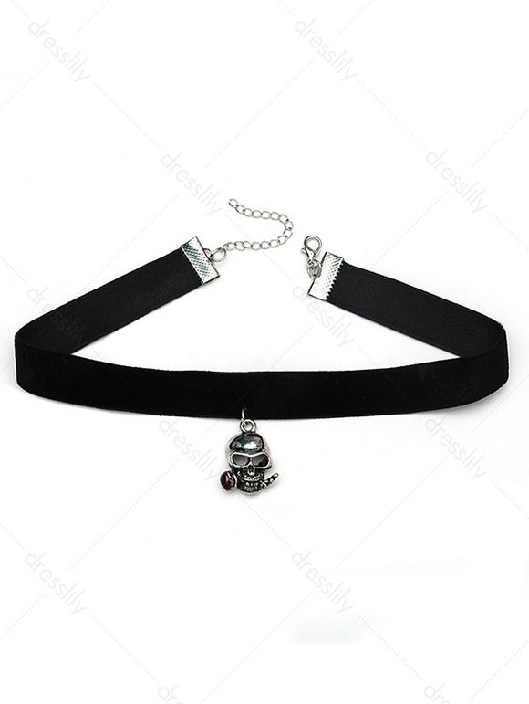 Collier Ras-du-cou D'Halloween Gothique Motif de Crâne - Noir 