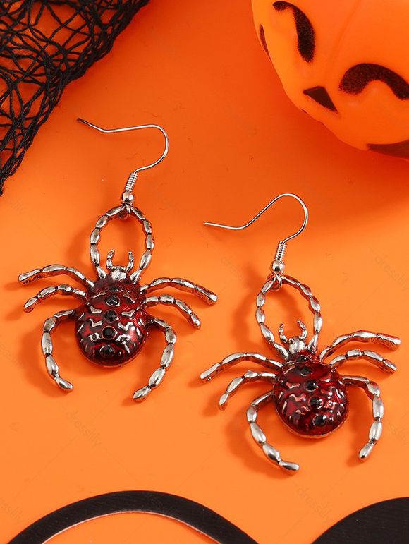 Boucles D'Oreilles Pendantes Motif Araignée pour Halloween - Argent 