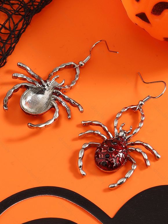 Boucles D'Oreilles Pendantes Motif Araignée pour Halloween - Argent 