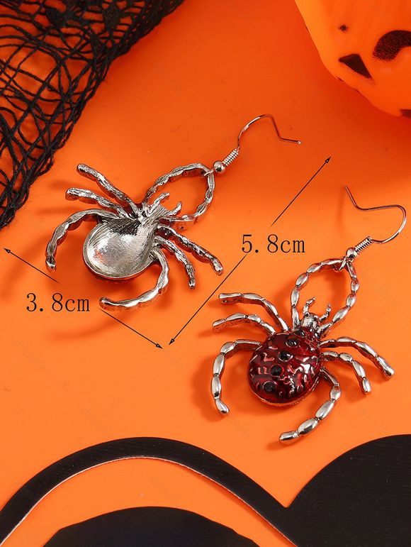 Boucles D'Oreilles Pendantes Motif Araignée pour Halloween - Argent 