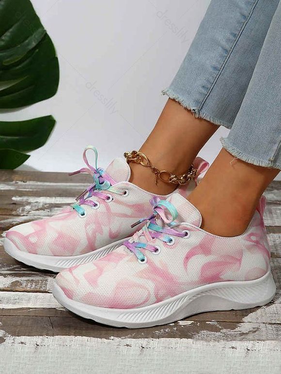 Tie Dye Print Lace Up Front Breathable Sporty Sneakers - Rose EU 43