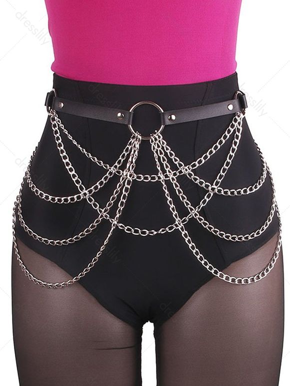 Ceinture Boucle Anneau en O Chaîne en Métal en Faux Cuir - Noir 1PC
