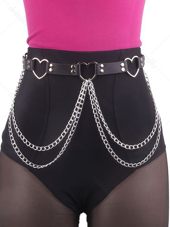 Ceinture Harnais en Simili Cuir avec Boucle en Forme de Cœur à Sculpture Creuse et Chaîne - Noir 1PC