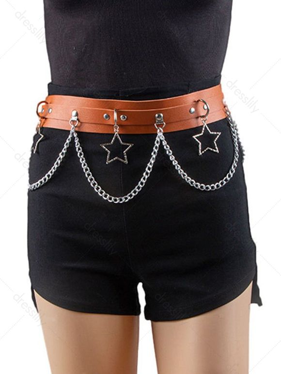 Ceinture avec Boucle en Chaîne et Etoile à Sculpture Creuse Style Punk - Brun 1PC