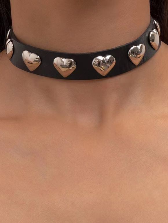 Collier Ras-de-Cou en Simili Cuir avec Pendentif en Forme de Cœur en Métal - Noir 1PC